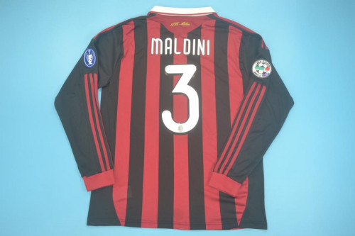 with Serie A+Trophy 7 Patch Retro Jersey Long Sleeve 2009-2010 Ac Milan MALDINI 3 Home Soccer Jersey