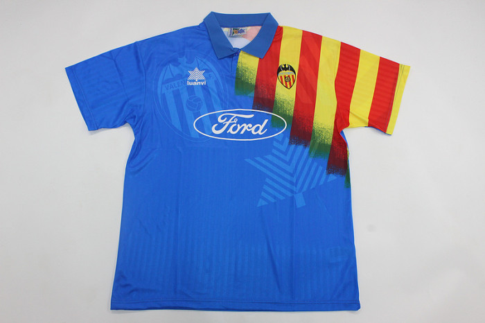 Retro Jersey 1995-1996 Valencia MENDIETA 6 Away Blue Soccer Jersey Vintage Football Shirt