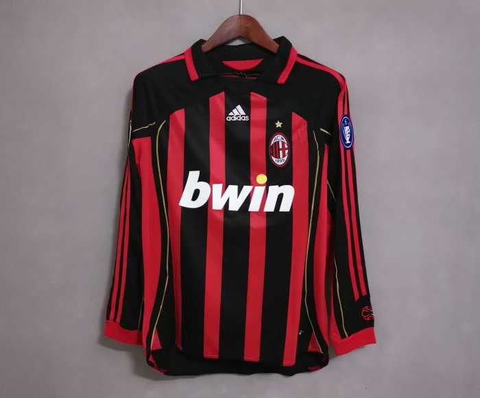 with UCL Patch Long Sleeve Retro Jersey 2006-2007 AC Milan MALDINI 3 Home Soccer Jersey