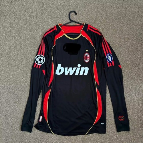 with UCL Patch Retro Jersey 2006-2007 AC Milan KAKA' 22 Long Sleeve Third Away Black Soccer Jersey