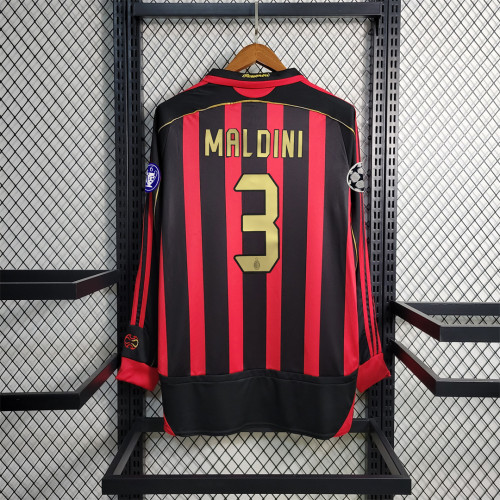 with UCL Patch Long Sleeve Retro Jersey 2006-2007 AC Milan MALDINI 3 Home Soccer Jersey