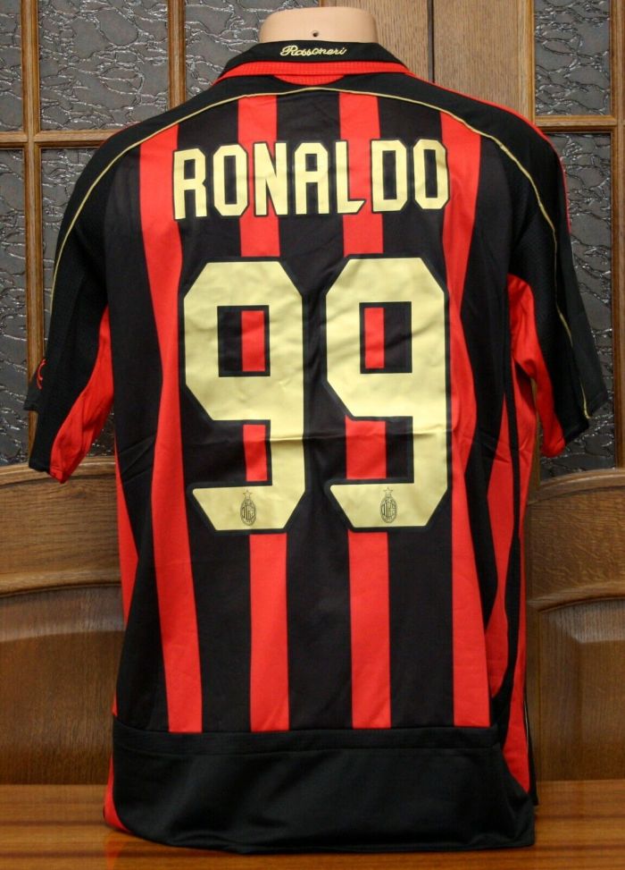 with Serie A+Trophy 6 Patch Retro Jersey 2006-2007 AC Milan RONALDO 99 Home Soccer Jersey