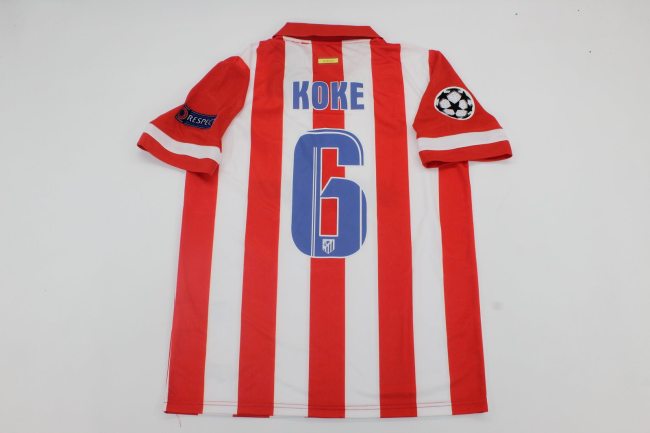 with Front Lettering and UCL Patch Retro Jersey 2013-2014 Atletico Madrid KOKE 6 Home Vintage Soccer Jersey
