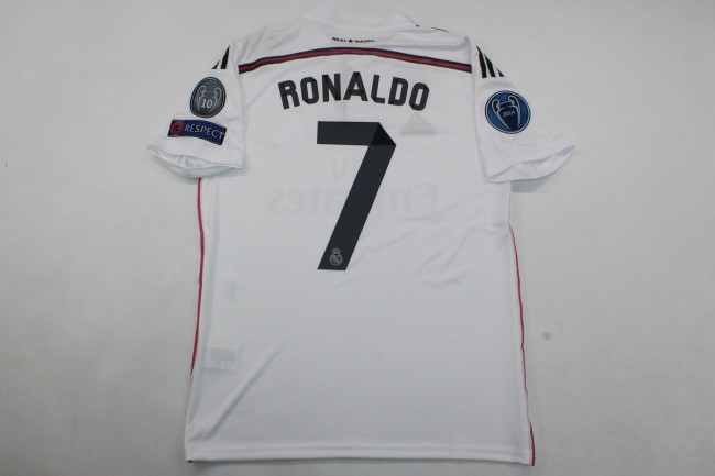 with Gold FIFA+UCL Patch Retro Jersey 2014-2015 Real Madrid RONALDO 7 Home Soccer Jersey Vintage Football Shirt