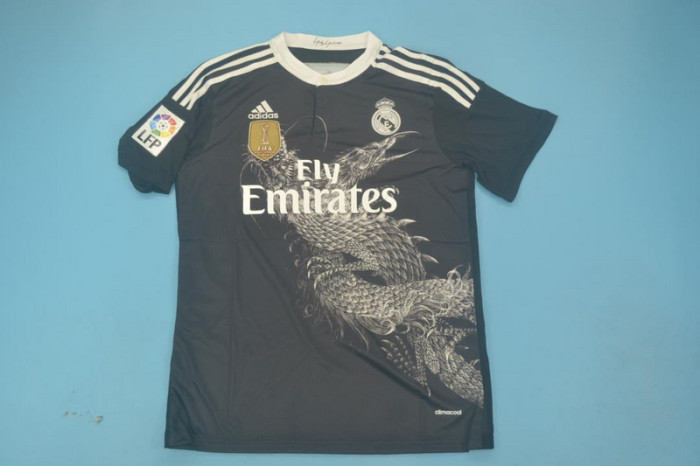 with Golden FIFA+Big LFP Patch Retro Jersey 2014-2015 Real Madrid RONALDO 7 Third Away Black Soccer Jersey Vintage Football Shirt