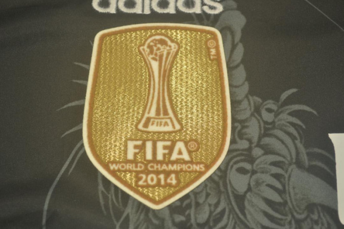 with Golden FIFA+UCL Patch Retro Jersey 2014-2015 Real Madrid ISCO 23 Third Away Black Soccer Jersey Vintage Football Shirt