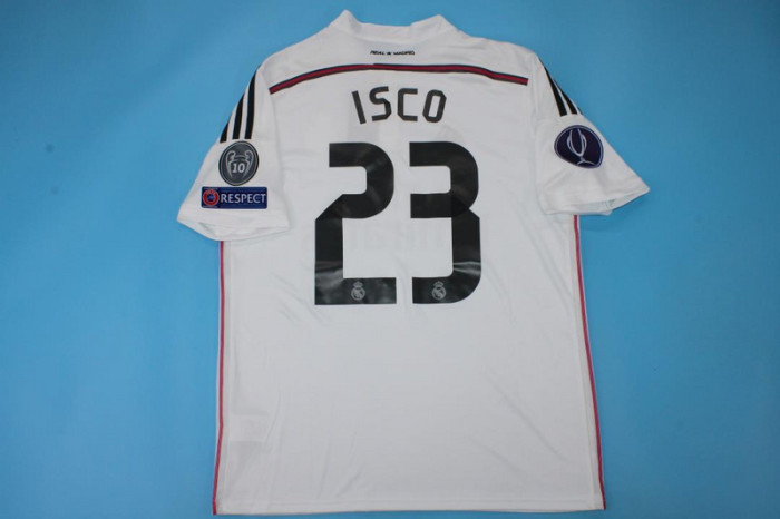 with Front Lettering+SuperCup Patch Retro Jersey 2014-2015 Real Madrid ISCO 23 SuperCup Final Home Soccer Jersey Vintage Football Shirt