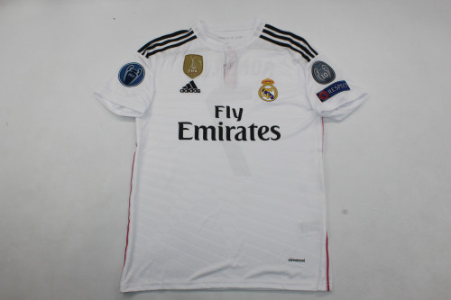 with Gold FIFA+UCL Patch Retro Jersey 2014-2015 Real Madrid Home Soccer Jersey Vintage Football Shirt