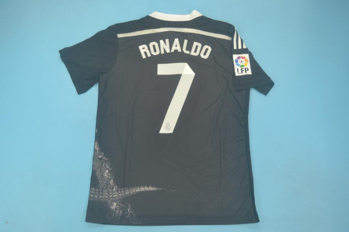 with Golden FIFA+Big LFP Patch Retro Jersey 2014-2015 Real Madrid RONALDO 7 Third Away Black Soccer Jersey Vintage Football Shirt
