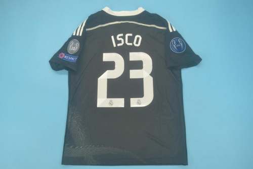 with Golden FIFA+UCL Patch Retro Jersey 2014-2015 Real Madrid ISCO 23 Third Away Black Soccer Jersey Vintage Football Shirt