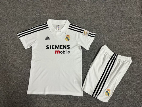 Retro Youth Uniform Kids Kit 2002-2003 Real Madrid Home Soccer Jersey Shorts Vintage Child Football Set