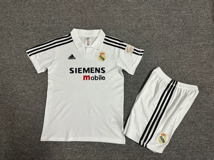 Retro Youth Uniform Kids Kit 2002-2003 Real Madrid Home Soccer Jersey Shorts Vintage Child Football Set