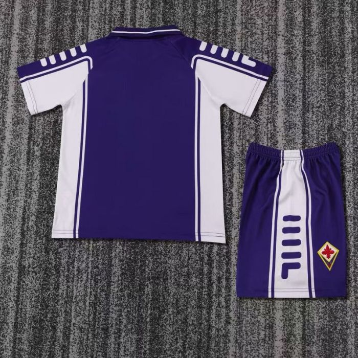 Retro Youth Uniform Kids Kit 1999-2000 Fiorentina Home Soccer Jersey Shorts Vintage Child Football Set
