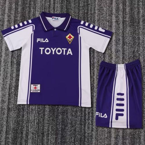 Retro Youth Uniform Kids Kit 1999-2000 Fiorentina Home Soccer Jersey Shorts Vintage Child Football Set