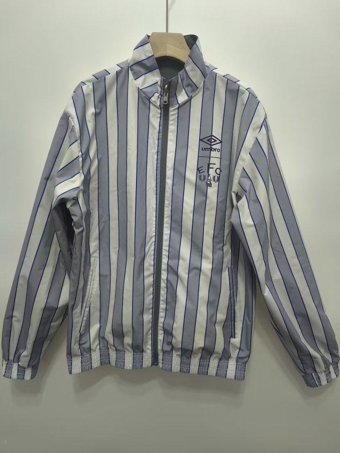 Retro 1988-1989 Everton Grey Trench Coat Soccer Reversible Windbreaker Jacket