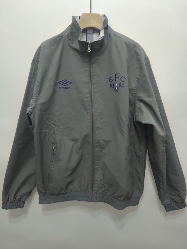 Retro 1988-1989 Everton Grey Trench Coat Soccer Reversible Windbreaker Jacket