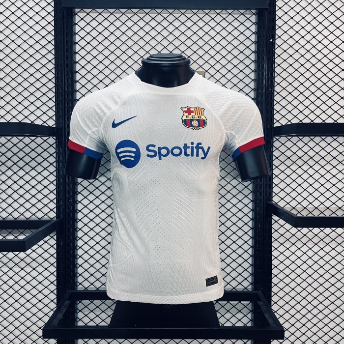 Retro Jersey Player Version 2023-2024 Barcelona Away White Soccer Jersey Vintage Football Shirt