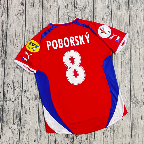 Adult Uniform with Patch Retro Jersey 2000 Czech POBORSKY 8 Home Soccer Jersey Shorts