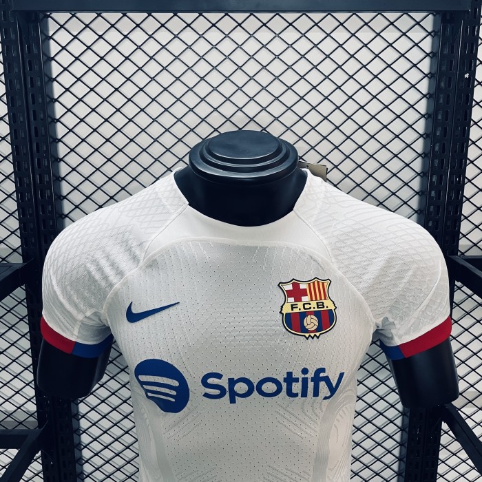 Retro Jersey Player Version 2023-2024 Barcelona Away White Soccer Jersey Vintage Football Shirt