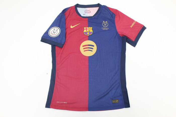 with Front Lettering+Supercopa Patch Player Version 2024-2025 Barcelona CUBARSI 2 Supercopa Home Soccer Jersey Barca Camisetas de Futbol