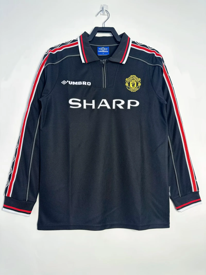 Long Sleeve Retro Jersey 1998-1999 Manchester United Black Goalkeeper Soccer Jersey Vintage Man Utd Football Shirt