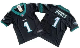 Youth Philadelphia Eagles 1 HURTS Black NFL Jersey Child NFL Shirt