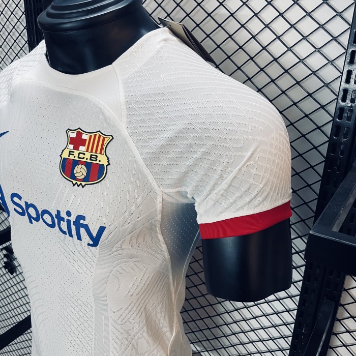 Retro Jersey Player Version 2023-2024 Barcelona Away White Soccer Jersey Vintage Football Shirt
