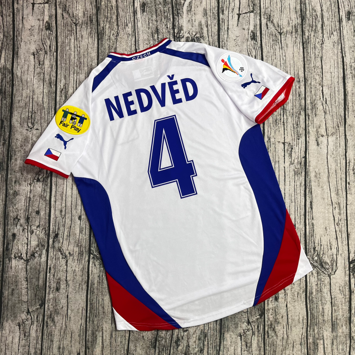 with Patch Retro Jersey 2000 Czech NEDVED 4 Away White Soccer Jersey Vintage Football Shirt