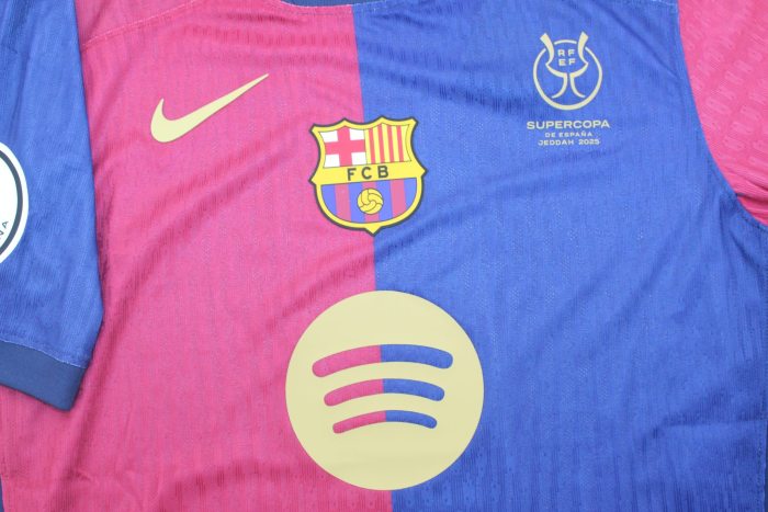 with Front Lettering+Supercopa Patch Player Version 2024-2025 Barcelona CUBARSI 2 Supercopa Home Soccer Jersey Barca Camisetas de Futbol