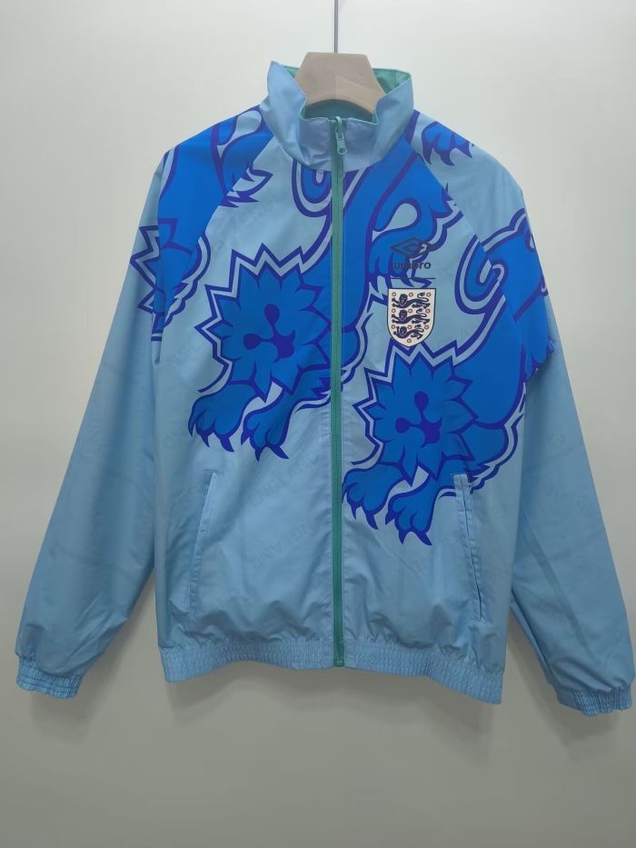 Retro 1992 England Trench Coat Soccer Reversible Windbreaker Jacket