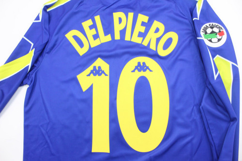 with Serie A Patch Long Sleeve Retro Jersey 1996-1997 Juventus DEL PIERO 10 Away Blue Soccer Jersey Vintage Maillot de Foot