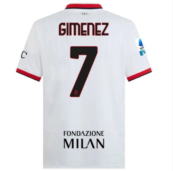 with Serie A+Back Sponor Logo Fan Version 2024-2025 AC Milan Gimenez 7 Away White Soccer Jersey AC Football Shirt