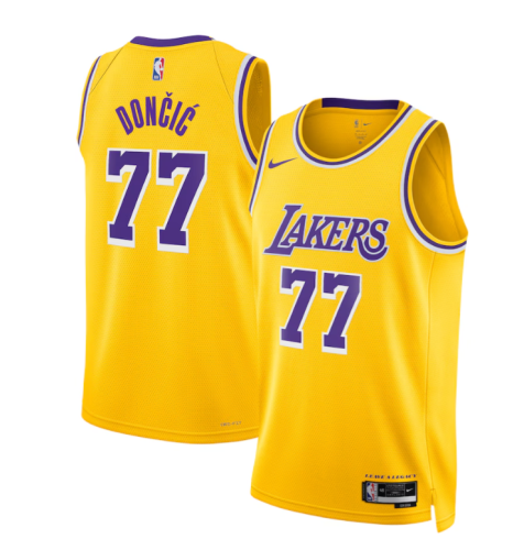 Hot Press Los Angeles Lakers DONCIC 77 Yellow NBA Jersey Basketball Shirt