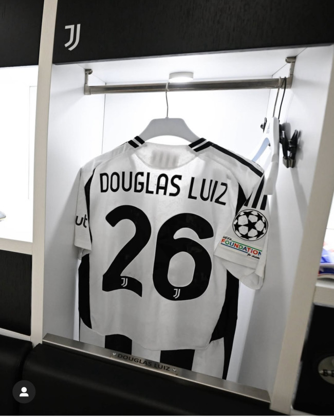 with UCL Patch Fans Version 2024-2025 Juventus DOUGLAS LUIZ 26 Home Soccer Jersey Football Shirt
