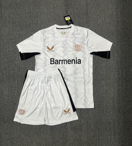 Adult Uniform 2024-2025 Bayer 04 Leverkusen Away White Soccer Jersey Shorts Men's Football Kit