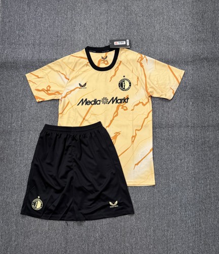 Adult Uniform 2024-2025 Feyenoord Rotterdam 4th Away Yellow Soccer Jersey Shorts Football Kit
