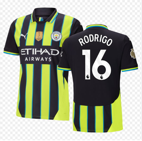 with Golden FIFA+EPL Patch Player Version Manchester City 2024-2025 RODRIGO 16 Away Soccer Jersey Man City Football Shirt