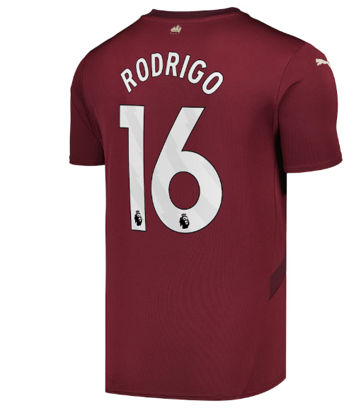 Fan Version Manchester City 2024-2025 RODRIGO 16 Third Away Dark Red Soccer Jersey Man City Football Shirt