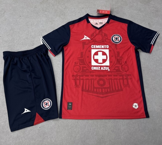 Adult Uniform 2025-2026 Cruz Azul Third Away Red Soccer Jersey Shorts Football Set