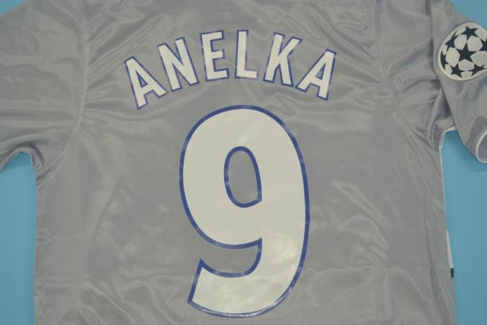 with UCL Patch Retro Jersey 2000-2001 PSG ANELKA 9 Away Grey Soccer Jersey Vintage Paris Football Shirt