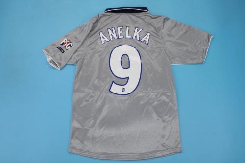 with League Patch Retro Jersey 2000-2001 PSG ANELKA 9 Away Grey Soccer Jersey Vintage Paris Football Shirt