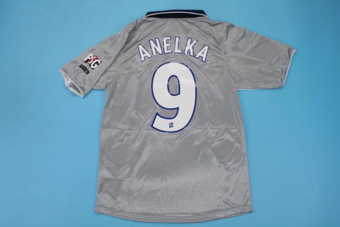 with League Patch Retro Jersey 2000-2001 PSG ANELKA 9 Away Grey Soccer Jersey Vintage Paris Football Shirt