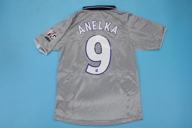 with League Patch Retro Jersey 2000-2001 PSG ANELKA 9 Away Grey Soccer Jersey Vintage Paris Football Shirt