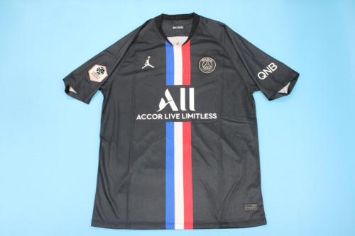 with Ligue 1 Patch Retro Jersey 2019-2020 PSG 4th Away Black Soccer Jersey Vintage Paris Football Shirt