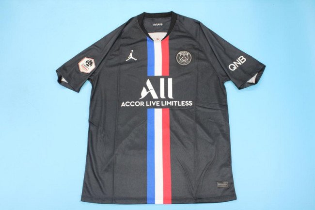 with Ligue 1 Patch Retro Jersey 2019-2020 PSG 4th Away Black Soccer Jersey Vintage Paris Football Shirt