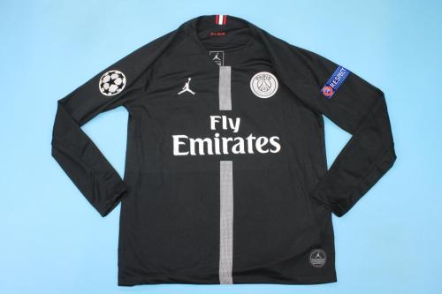 with UCL Patch Long Sleeve Retro Jersey 2018-2019 PSG Black Soccer Jersey Vintage Paris Football Shirt