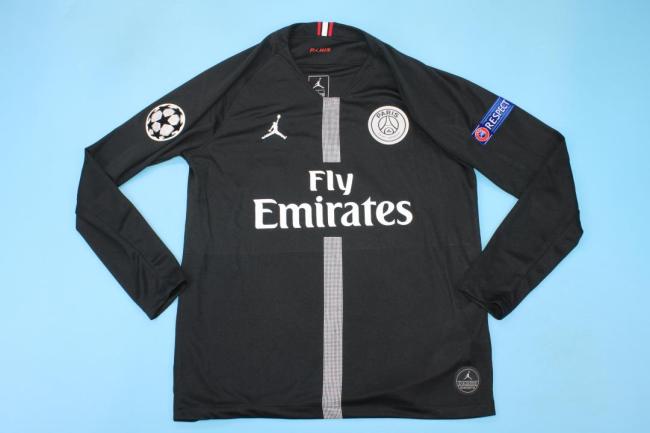 with UCL Patch Long Sleeve Retro Jersey 2018-2019 PSG Black Soccer Jersey Vintage Paris Football Shirt