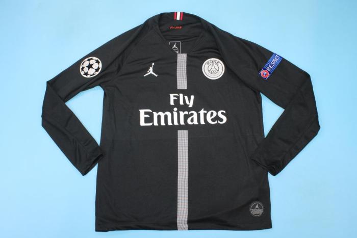 with UCL Patch Long Sleeve Retro Jersey 2018-2019 PSG Neymar Jr 10 Black Soccer Jersey Vintage Paris Football Shirt