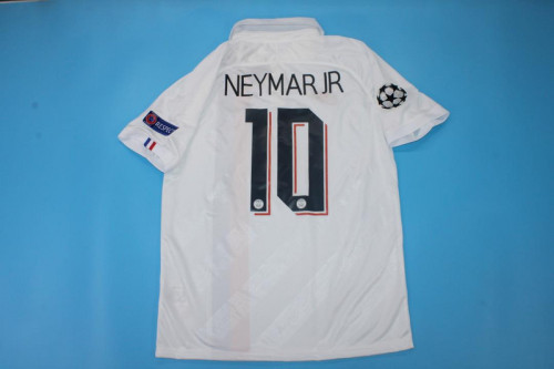 with UCL Patch Retro Jersey 2019-2020 PSG NEYMAR JR 10 Third White Soccer Jersey Vintage Paris Football Shirt