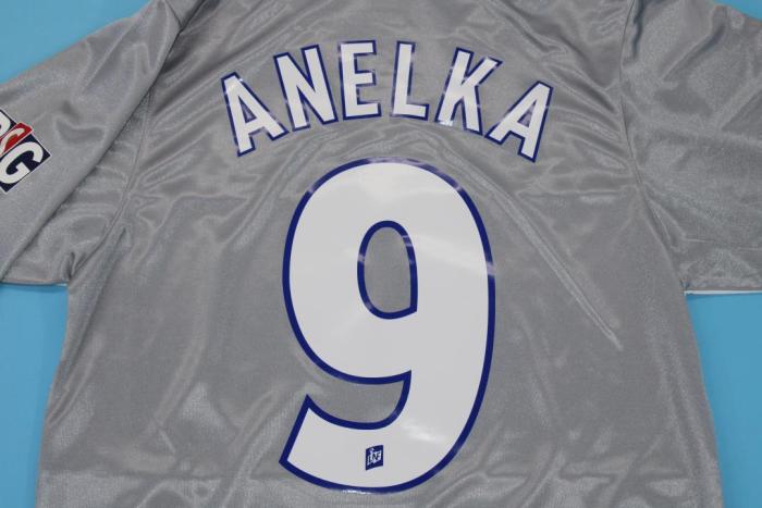 with League Patch Retro Jersey 2000-2001 PSG ANELKA 9 Away Grey Soccer Jersey Vintage Paris Football Shirt
